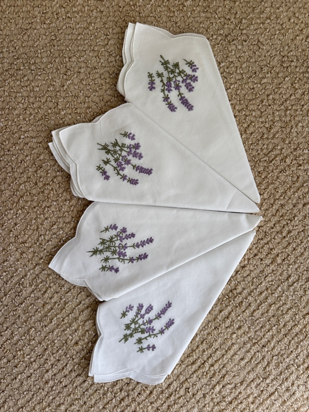 White Cotton Napkins with Lavender Embroidery - Set of 4